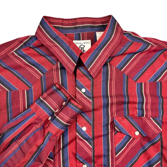 Corral West Ranchwear Other - Corral West Ranchwear Mens XXL Striped Western Pearl Snap Shirt Red Blue 2XL